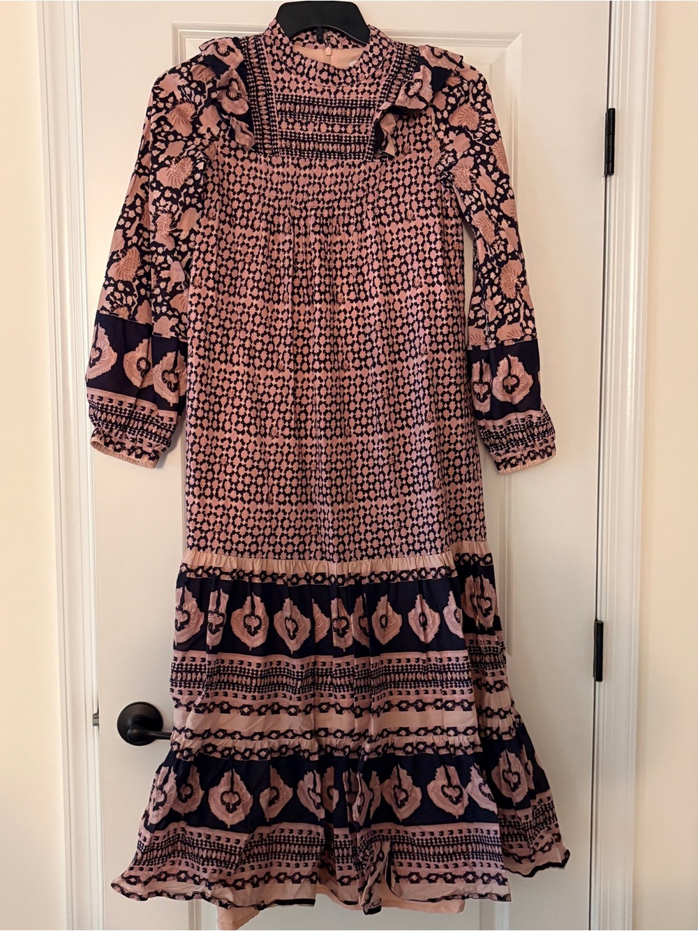 Paper Parachute Ruffle Mixed Print Floral Tiered Maxi Dress XS